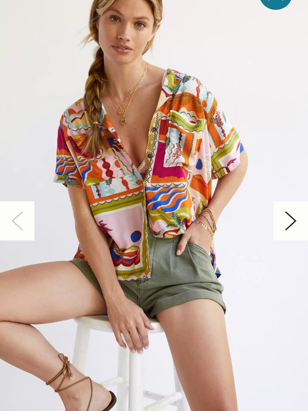 Maeve Multicolor Abstract Print Short Sleeve Blouse - Orange, Pink, Green, Blue